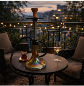 Resim Modern Cam Nargile Takımı 60 Cm Masaüstü Nargile Seti Hortumlu Şişe Cam Nargile Ev Balkon Teras Kullanımı 