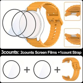 Resim 3 adet Yeni Ücretsiz İşlem Düğmesi Kayışı SamSung için Galaxy Watch 7 6 5 4 40mm 2 adet ekran koruyucu film + SamSung için Galaxy Watch 7 6 5 4 40mm için Boşluklar Olmayan bileklik bandı 