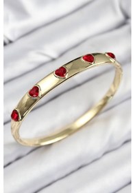 Resim Pirinç Zirkon Taşlı Kırmızı Kalp Model Gold Renk Kadın Kelepçe - Tj-bb7683 Beyaz 