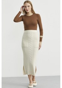 Resim Cep Detaylı Uzun Triko Etek - Taş Taş 