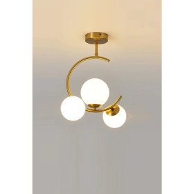 Resim Şık Beyaz Camlı Modern Gold 3'lü Tavan Avizesi 