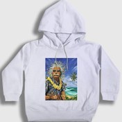 Resim Unisex Çocuk Beyaz Hawaii Albert Einstein Kapüşonlu Sweatshirt 