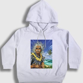 Resim Unisex Çocuk Beyaz Hawaii Albert Einstein Kapüşonlu Sweatshirt 