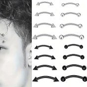 Resim Erkekler için Çok Boyutlu 16 Parça Set 6/8/10/12mm Paslanmaz Çelik Kavisli Barbell Kaş Halkaları, Klasik Kullanım İçin Vücut Delme Bar Spiral Kulak İğneleri - Sentetik Taşlar, Kaplama Yapılmamış, Dayanıklı 