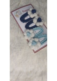 Resim Amigurumi Toka - Çıtçıtlı El Örgüsü Toka 2 Çift Koyu Mavi - Açık Mavi 
