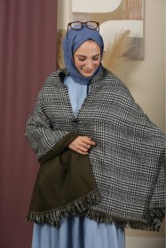 Resim Mim Eşarp Çift Taraflı Ekose Kışlık Omuz Şalı Siyah - Beyaz 