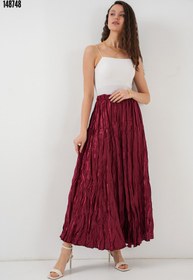 Resim Uzun Kırışık Etek 8034 Bordo 
