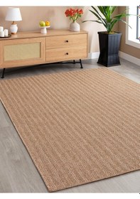 Resim Srz-0503 Jüt Tabanlı Hasır Dokuma Örme Bohem Antialerjik Halı Kilim Balık Sırtı Kahverengi 