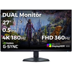 Resim Dell Alienware AW2725QF 27 Dual Çözünürlük 4K 180Hz - Fhd 360Hz 0.5ms HDMI Dp Type-C Hdr 600 G-Sync IPS Gaming Monitör 