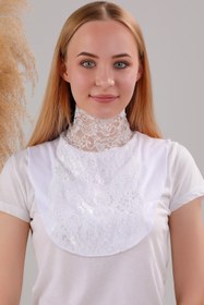 Resim Melodi Scarf Kadın Tesettür Dantelli Boyunluk Beyaz 