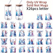 Resim 1 Adet DIY Güzel Elsa Prenses Anna 26 Alfabe Frozen Kelebek Çiçekli Kırmızı ve Mavi İki Katmanlı UV Transfer Bardak Sticker, Klasik Karakter Temalı Kristal Şeffaf Cam için Dekorasyon, Defterler, Su Şişeleri, Bavul, Laptop Süsleme, Ev Dekoru Hediyesi (Bardak Dahil Değildir) 