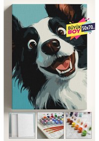 Resim Sayılarla Boyama Seti Numaralı Tuval Fırça Boya Dahil Kasnaklı Set 50x70 Cm - Gülen Köpek 
