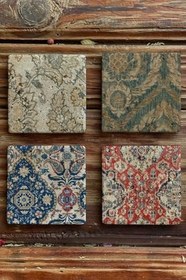 Resim Oscar Stone Decor Renkli Desen Tile Baskılı Doğaltaş Bardak Altlığı Set 4'Lü 4Dsn-286 