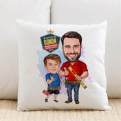 Resim Mimar Baba ve Oğlu Karikatürlü Yastık 