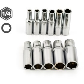 Resim 1 adet/11 adet 1/4" Sürücü Altıgen Uzun Kollu Set | Krom Vanadyum Çelik Altıgen Derin Soket | 4-14mm Altıgen Uzun Kollu Şaft 
