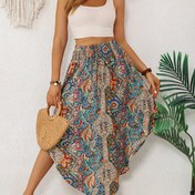 Resim Elegant Paisley Baskılı Yüksek Bel Etek - Polyester ve Elastan Karışımı, Esnemez, Kadınlar için Dokuma - İlkbahar/Yaz/Sonbahar için Mükemmel 