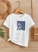 Resim VASK Ünisex Rahat Kalıp Pamuklu Baskılı Beyaz Çocuk T-shirt 