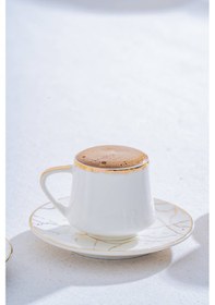 Resim Acar Milla Porselen Mermer Desen Kahve Fincan Takımı 6'lı PORJ-009625/12 