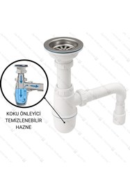 Resim DESIPHON Çöpmak Evye Taslı Körüklü Sifon 50’lik Çıkış 11 cm Çap Koku Önleyici Temizlenebilir Hazne 