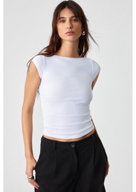 Resim Grimelange NOEMI Kadın Balerin Yaka Kısa Kol Slim Fit Ribanalı Beyaz Bluz 