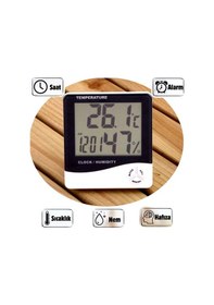 Resim Dijital Oda Termometresi Sıcaklık Ve Nem Ölçer Masa Saati Alarm Oda Termometre Sıcaklık Ölçer 