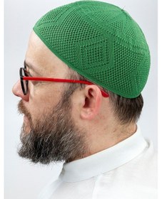 Resim Ilmek Dantel Örme Namaz Takkesi - Yeşil 