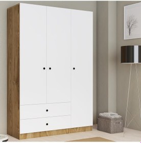 Resim Ferniso Mobilya 3 Kapak 2 Çekmeceli Gardolap Beyaz-ud 