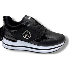 Resim Wickers 2927-26 Cilt Deri Dolgu Topuklıu Anatomik Kadın Sneaker Siyah Beyaz Siyah 