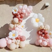 Resim 114 adet Karışık Renk Yuvarlak Emülsiyon Balonlar, Beyaz Papatya Temalı Retro Pembe Çıplak Tasarım, Elektrik Olmadan Kullanılabilir, Bantlı, Düğün Yıldönümü Doğum Günü Partisi, Anneler Günü Süsleme 