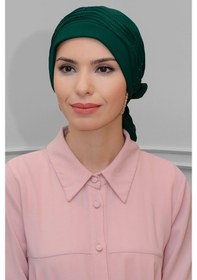 Resim Hürrem Bone Zümrüt Pratik Hazır Geçmeli Tesettür Bone Sandy Kumaş Incili Pile Zümrüt 