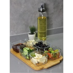 Resim Defne 13 Parça Vakumlu Kapaklı Tepsili Borosilikat Cam Kahvaltılık Seti Lüx Kahvaltı Takımı 