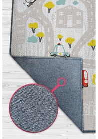 Resim Homshtag Küçük Müdür Yol Temalı Gri Renk Yumuşak Dokulu Çocuk Odası Halısı Çok Renkli 