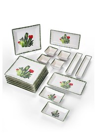 Resim Piatti Naturali 16 Parça 6 Kişilik Kaktüs Kahvaltı Takımı Handmade Sunum Seti Çok Renkli 