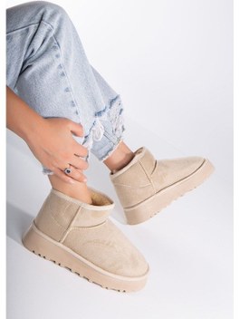 Viola Kalın Taban Bilek Boy Ugg Leopar Bej