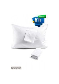 Resim 6'lı Çizgili Saten Yastık Kılıfı 50x70 Cm, 83tel Beyaz 