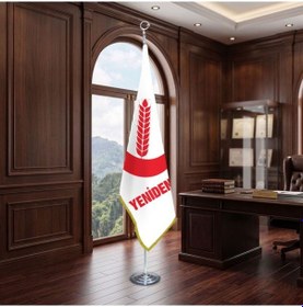 Resim Yeniden Refah Partisi Beyaz Direkli - Altın Saçaklı Saten Makam Bayrağı Seti Krom Direk Diğer 