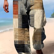 Resim Geometrik Desen Erkek Plaj Pantolonu Bol Gevşek Rahat Pantolon Bahar Sonbahar Koşu Jogging Açık Hava Fitness Tatil Günlük İşe Gidiş Tarihleri Için 