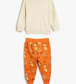 Resim Erkek Bebek Pijama Takımı Aslan Baskılı Uzun Kollu Bisiklet Yaka Pamuklu 
