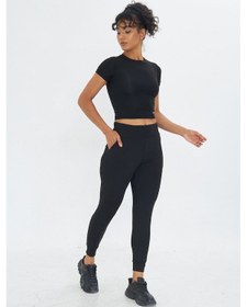 Resim Lesa Wear Yüksek Bel Toparlayıcı Ve Sıkılaştırıcı Likralı Jogger Eşofman Altı Joggers Siyah 