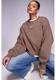 Resim Nike Sportswear Essential Collection Fleece Oversized Kadın Sweatshirt Kahverengi 