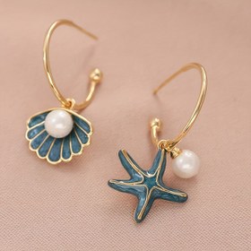 Resim Kadınlar için 1 Çift Bohem Tarzı Kabuk Denizyıldızı Sallantılı Küpeler, Altın Tonlu Çinko Alaşımı Sentetik Taşlarla, Şık Günlük Kıyafet ve Sevgililer Günü veya Partiler İçin Mükemmel Hediye, Küpeler 