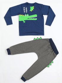 Resim Casabony Hello Timsah Tırtırlı Baggy Pantolon + T-Shirt Takım-Antrasit 