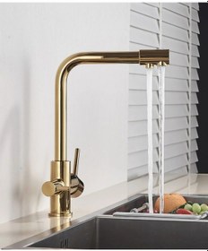 Resim Fuma Collection Gold Lüx 3 Yollu Arıtma Çıkışlı Aç Kapa Mutfak Eviye Bataryası Altın 