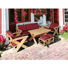 Resim Berlin Masif Ahşap Koltuk Kestane Ağacı 3+1+1+masa+puf Takımı B 