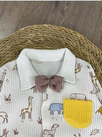 Resim Bebicix Kaşkorse Esnek Papyonlu Animal Figürlü Patikli Çıtçıtlı Erkek Bebek Tulum Sütlü Kahve 