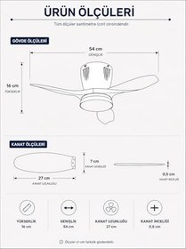 Resim Tavan Vantilatörü LED Avize Armatür 45W 54CM 3 Kanatlı Sessiz DC Motor Uzaktan Kumandalı 3 Kademeli Fan Zamanlayıcı Gece Lambası Modu Akıllı LED Aydınlatma Siyah Kiraz 