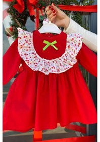 Resim Çiçekli Fırfır Ve Kurdele Detaylı Cici Kız Çocuk Bebek Bayram Doğum Günü Kırmızı Elbise 001 