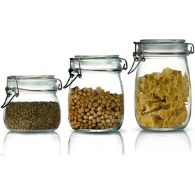 Resim 3'lü Set Korken Kavanoz Vakumlu Kilitli Cam Saklama Kavanozu 500ml - 750ml - 1000ml Şeffaf 