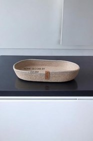 Resim Oval Hasır Sepet Düzenleyici Organizer Dekorasyon Hediyelik Mufta Sunum- 31X18X5Cm Ekru 