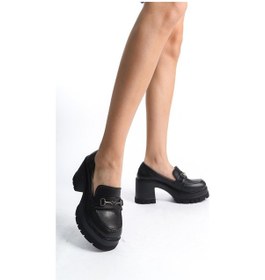 Resim Kadın Guzi Siyah Cilt Tokalı 8 Cm Topuklu Platformlu Ayakkabı-siyah1 Siyah 